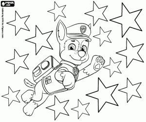 Chase and the stars, Paw Patrol coloring page