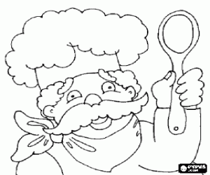 A chef with hat and spoon coloring page