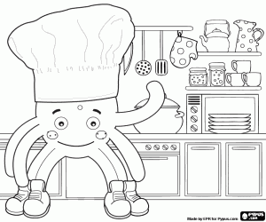 The chef Pypus in the kitchen coloring page