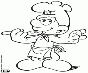 Chef Smurf with a spoon coloring page
