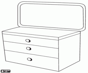 Chest of drawers with mirror coloring page
