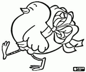 Chick adorned with a ribbon coloring page