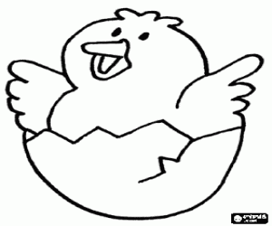 The chick comes out of the eggshell coloring page