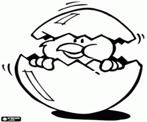 Chick coming out from egg coloring page