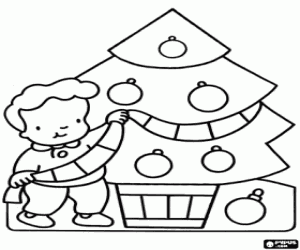 A child at Christmas celebrations coloring page