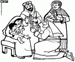Child Jesus and the Magi adoration coloring page
