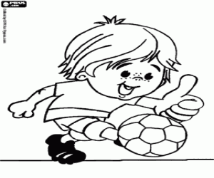 Child or boy playing football coloring page