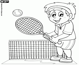 A child playing tennis coloring page