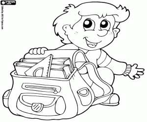 A child preparing his backpack coloring page