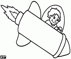 A child in a rocket coloring page