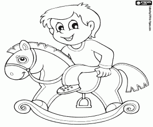 A child on a rocking horse coloring page