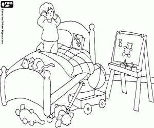 A child in his room coloring page