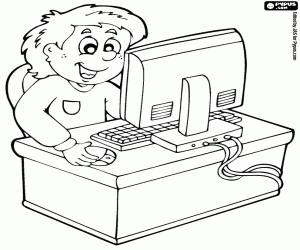 The child in the school computer coloring page
