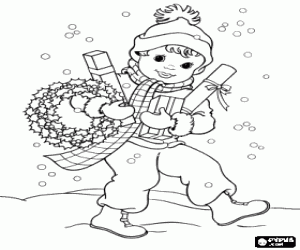A child under the snow at Christmas coloring page