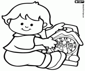 A child and the toy clock coloring page