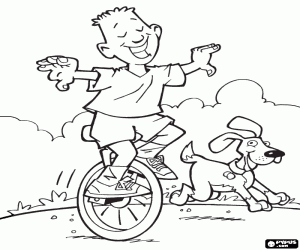 A child on a unicycle coloring page