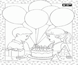 Children and a birthday party coloring page