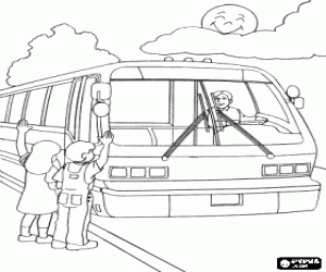The children and the bus coloring page