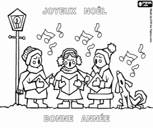 Children and carols in French coloring page