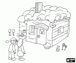 Children and the chocolate's house coloring page
