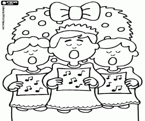 Children choir and Christmas carols coloring page