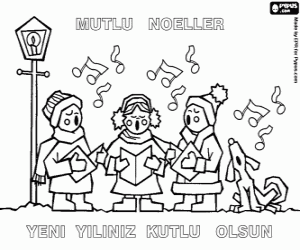 Children Christmas carols,in turkish coloring page