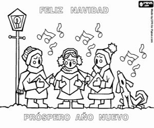 Children Christmas Carols,in Spanish coloring page