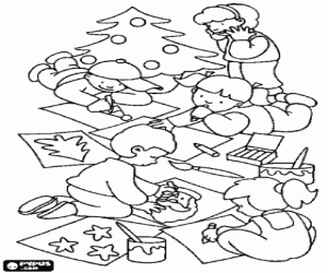 Children and Christmas drawings coloring page