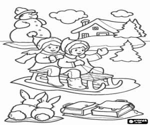 Children on Christmas holidays coloring page