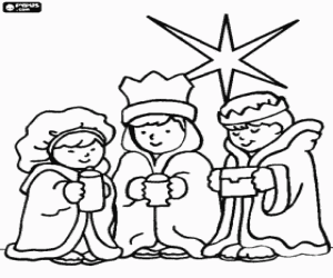 Children dressed as Three Wise Men coloring page