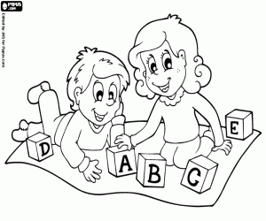 The children and the letters cubes coloring page