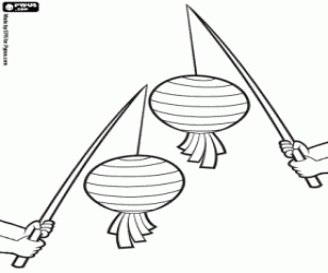 Children with paper lanterns coloring page