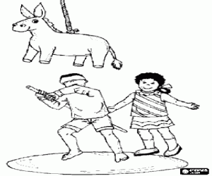 Children and the pinata coloring page
