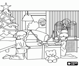 Children and the Santa Claus gift coloring page
