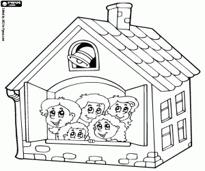 Children in the school coloring page