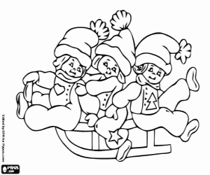 Children on a sleigh at Christmas coloring page