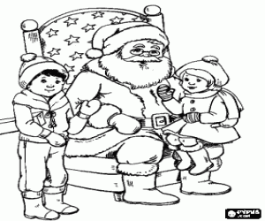 Children talking to Santa Claus coloring page
