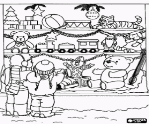 Children and the toy store coloring page