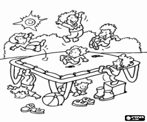 Children and the trampoline coloring page