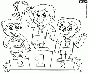 Children on the winners's podium coloring page
