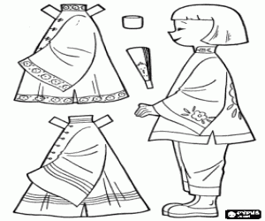 Chinese dresses and a doll coloring page