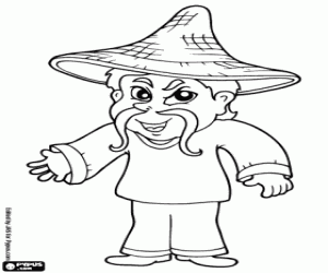 A chinese man with hat coloring page