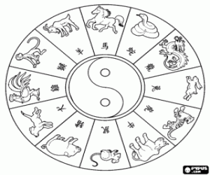 The Chinese zodiac circle coloring page