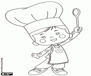Chloe the little girl in the kitchen coloring page