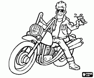Chopper moto with its owner coloring page