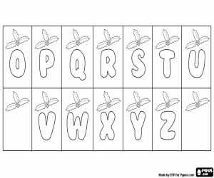Christmas alphabet with holly coloring page