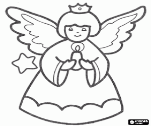 A Christmas angel with a candle coloring page