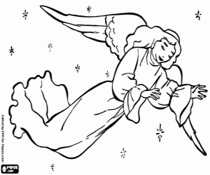 Christmas angel in heaven coloring page