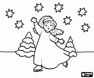A Christmas angel skating on ice coloring page