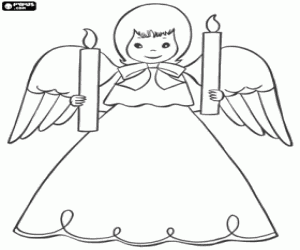 Christmas angel with two candles coloring page